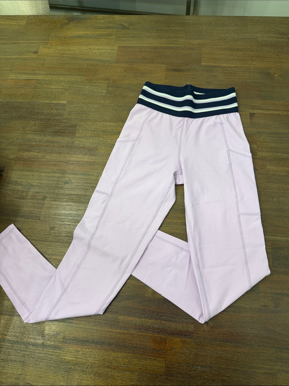 aerie Light lilac Leggings with Navy Stripe Waistband